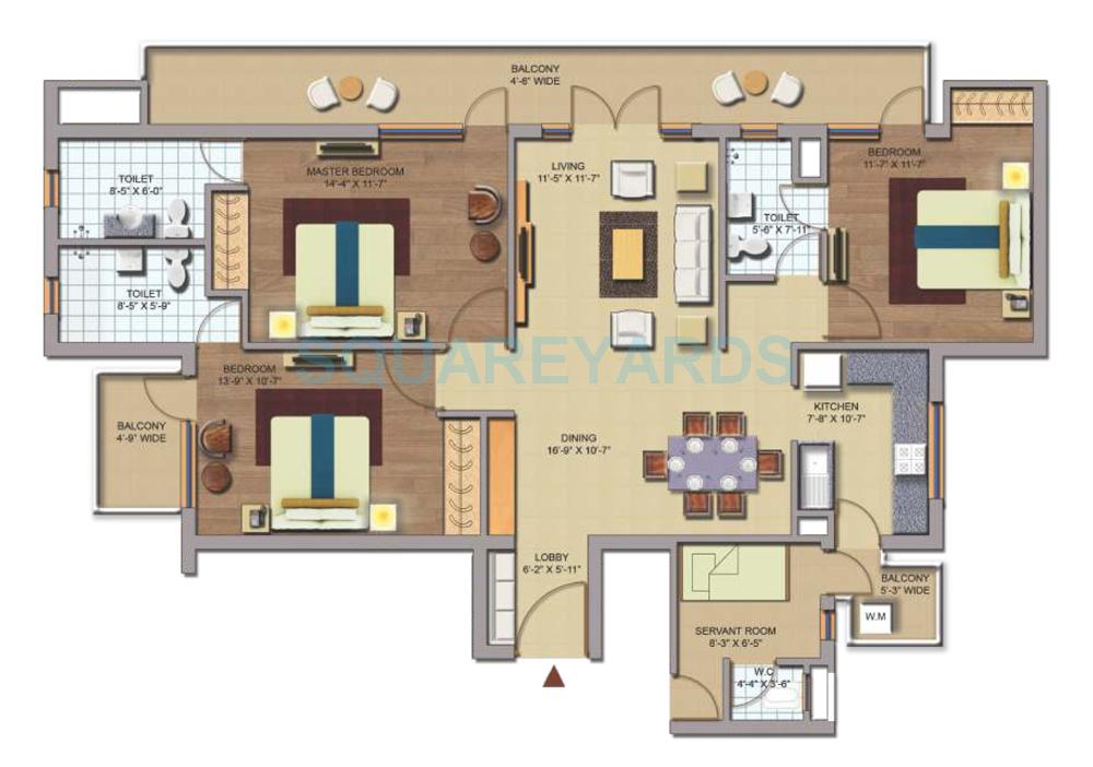 Floor plan of 3 BHK 1802 Sq. Ft. Apartment in CHD Avenue 71, Gurgaon