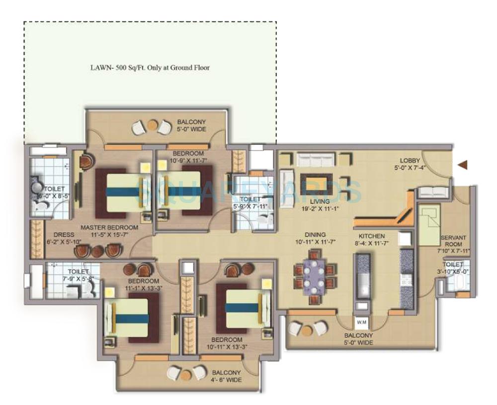 Floor plan of 4 BHK 2193 Sq. Ft. Apartment in CHD Avenue 71, Gurgaon