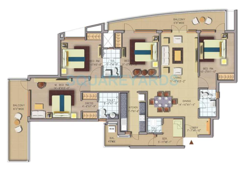 Floor plan of 4 BHK 2350 Sq. Ft. Apartment in CHD Avenue 71, Gurgaon