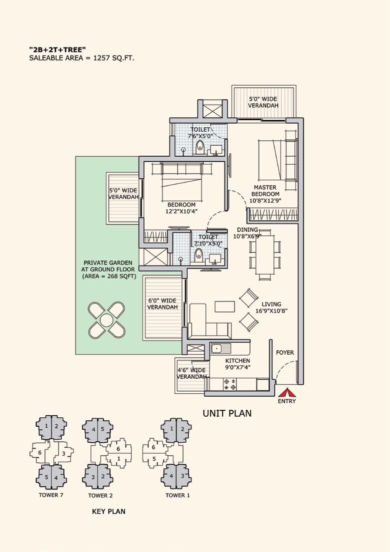 Floor plan of 2 BHK 1257 Sq. Ft. Apartment in CHD Vann, Gurgaon