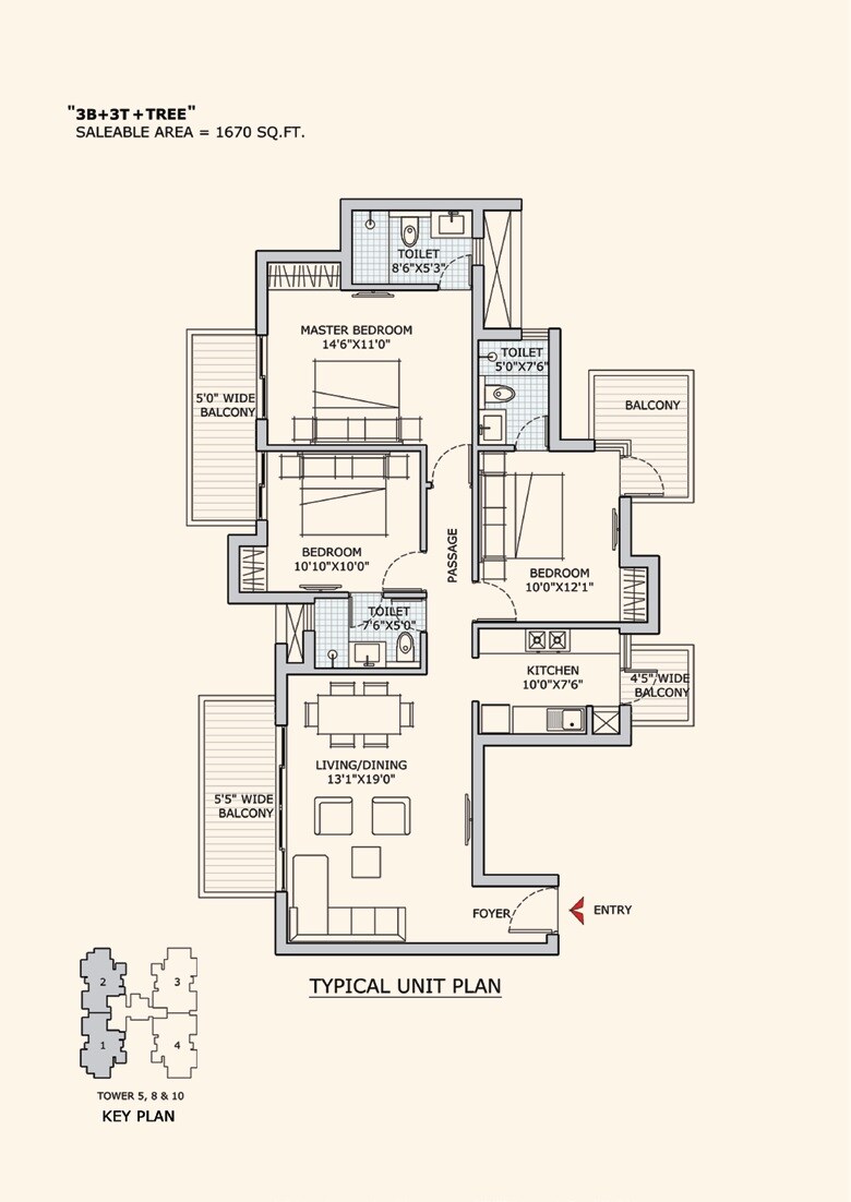 Floor plan of 3 BHK 1670 Sq. Ft. Apartment in CHD Vann, Gurgaon