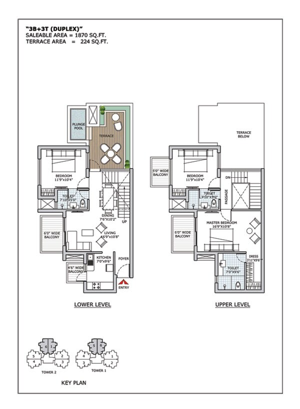 Floor plan of 3 BHK 1870 Sq. Ft. Apartment in CHD Vann, Gurgaon