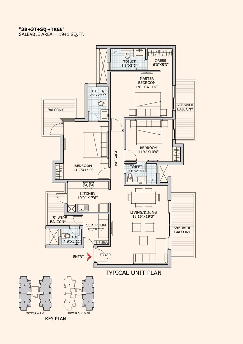 Floor plan of 3 BHK 1941 Sq. Ft. Apartment in CHD Vann, Gurgaon