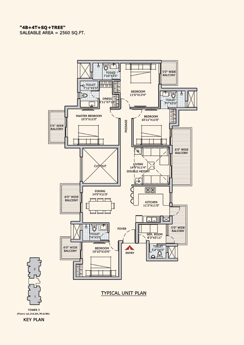Floor plan of 4 BHK 2560 Sq. Ft. Apartment in CHD Vann, Gurgaon