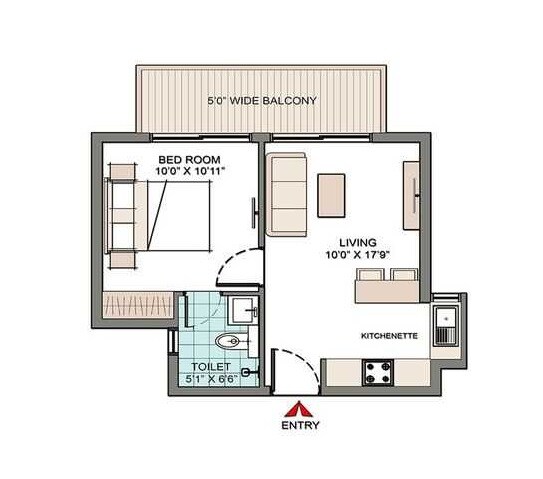 1 BHK 709 Sq. Ft. Apartment