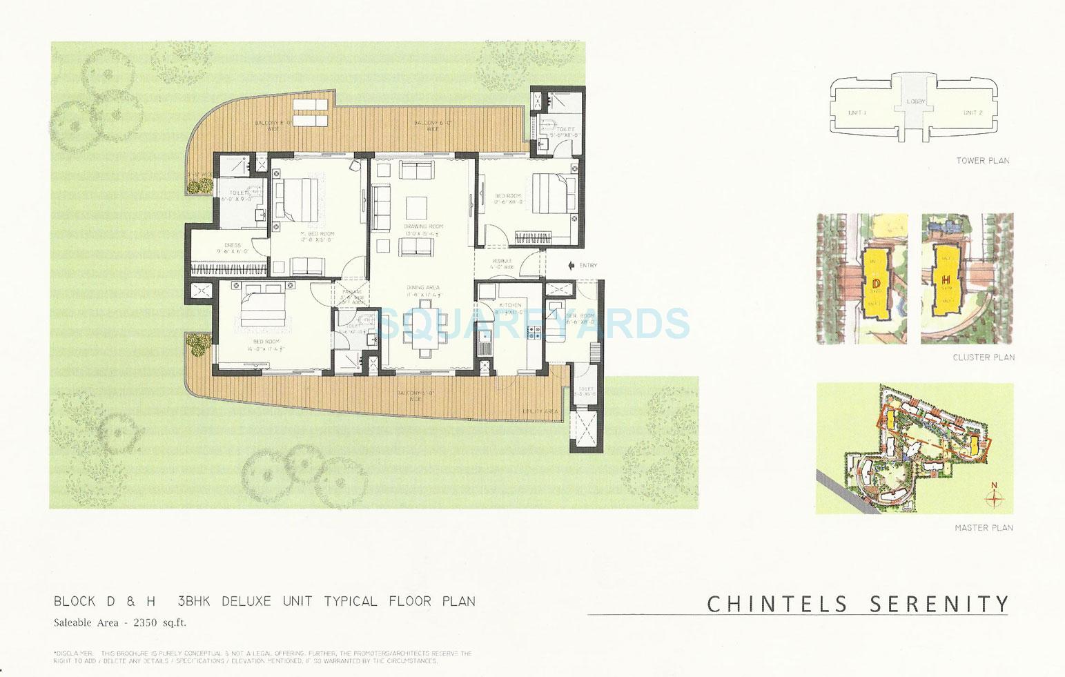 Floor plan of 3 BHK 2350 Sq. Ft. Apartment in Chintels Serenity, Gurgaon