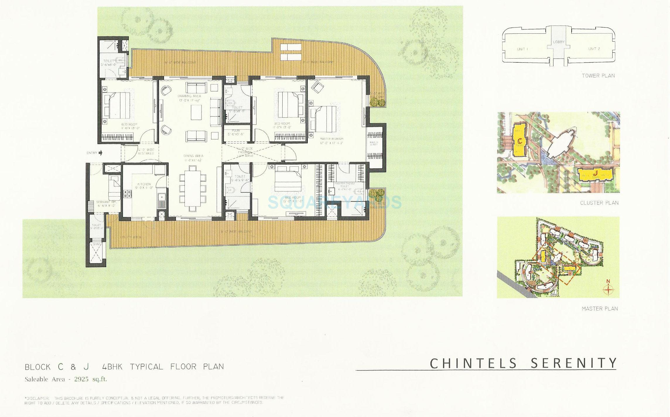 Floor plan of 4 BHK 2925 Sq. Ft. Apartment in Chintels Serenity, Gurgaon