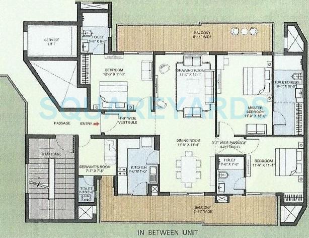 Floor plan of 3 BHK 2145 Sq. Ft. Apartment in Chintels Acropolis, Gurgaon