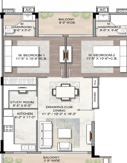 Floor plan of 2 BHK 1103 Sq. Ft. Ind Floor in City Of Dreams Gurgaon, Gurgaon