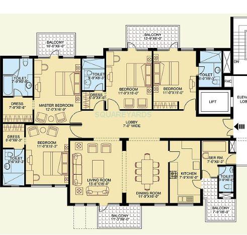 Floor plan of 4 BHK 2862 Sq. Ft. Apartment in Clarion The Legend, Gurgaon
