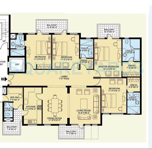 Floor plan of 4 BHK 2881 Sq. Ft. Apartment in Clarion The Legend, Gurgaon