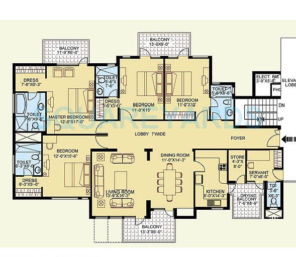 Floor plan of 4 BHK 2948 Sq. Ft. Apartment in Clarion The Legend, Gurgaon