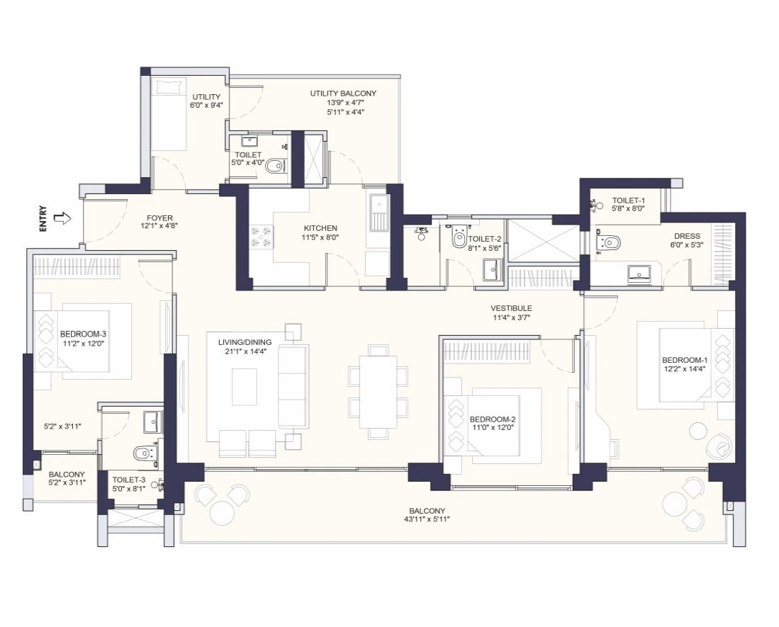 3 BHK 1995 Sq. Ft. Apartment in Conscient Elaira Residences