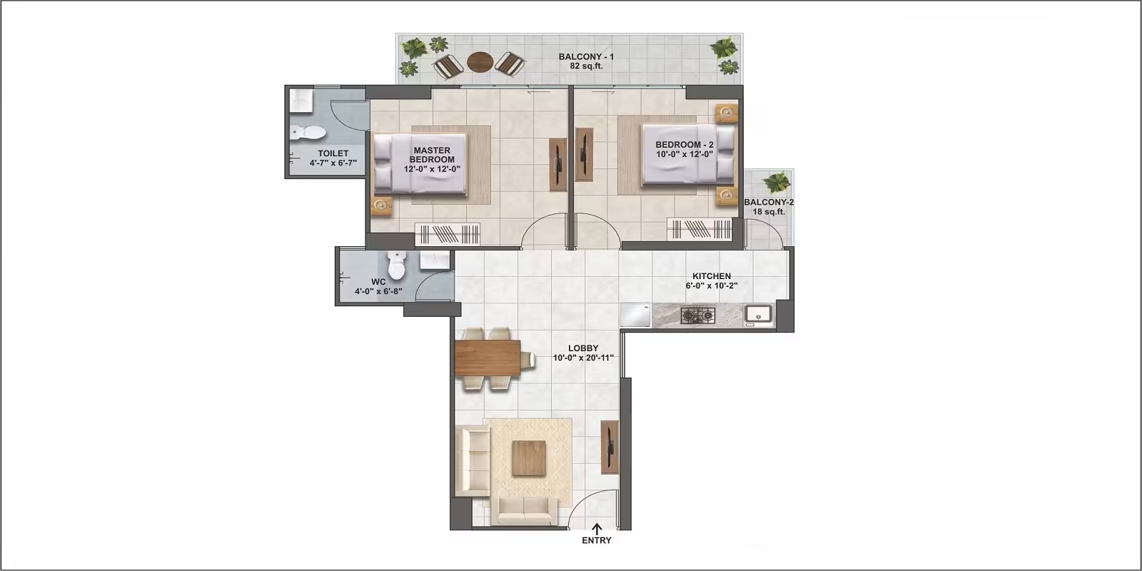 2 BHK 705 Sq. Ft. Apartment in Conscient Habitat 102