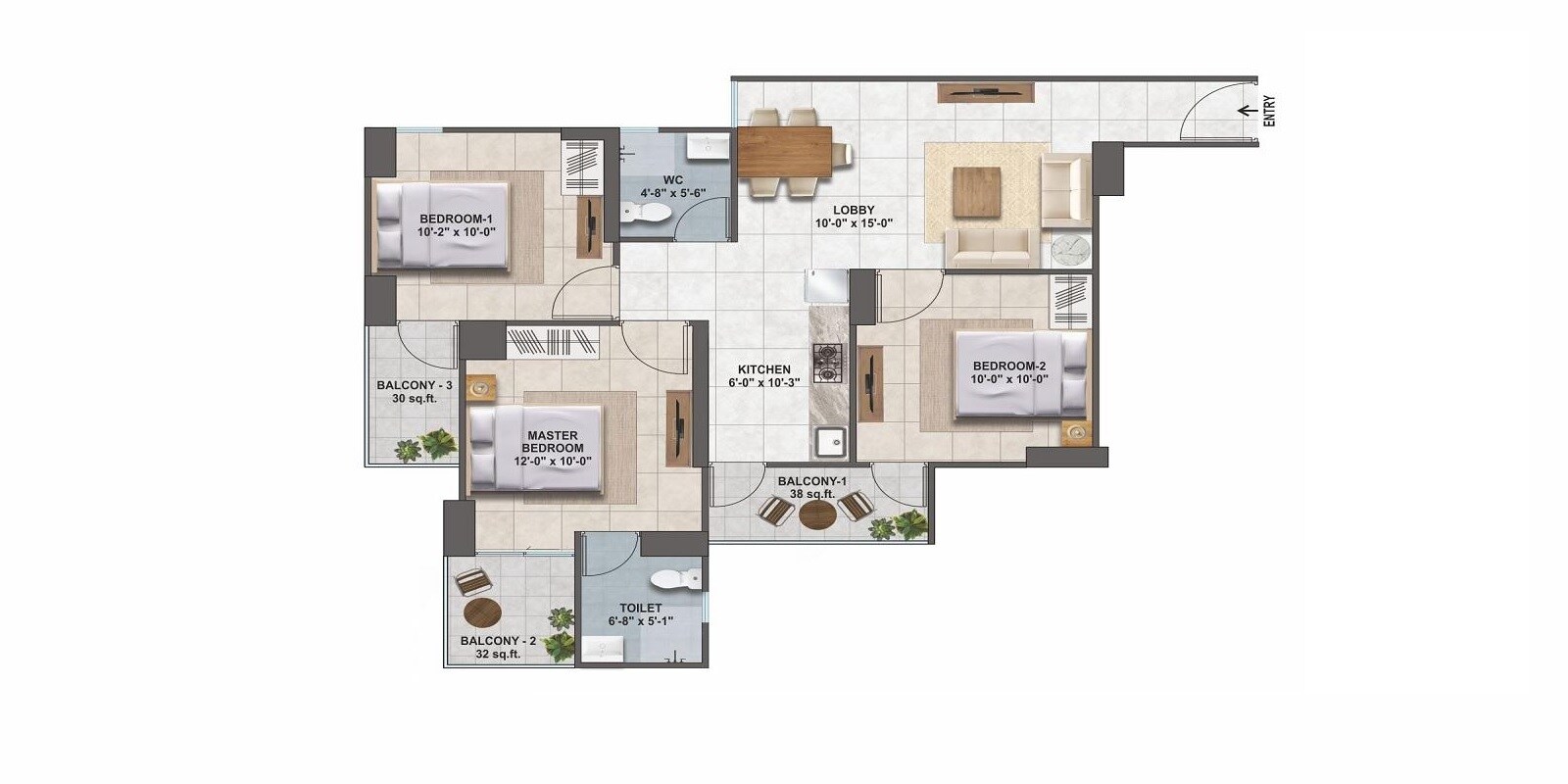  3 BHK Apartment at Conscient Habitat 102, Sector 102 – for Rent