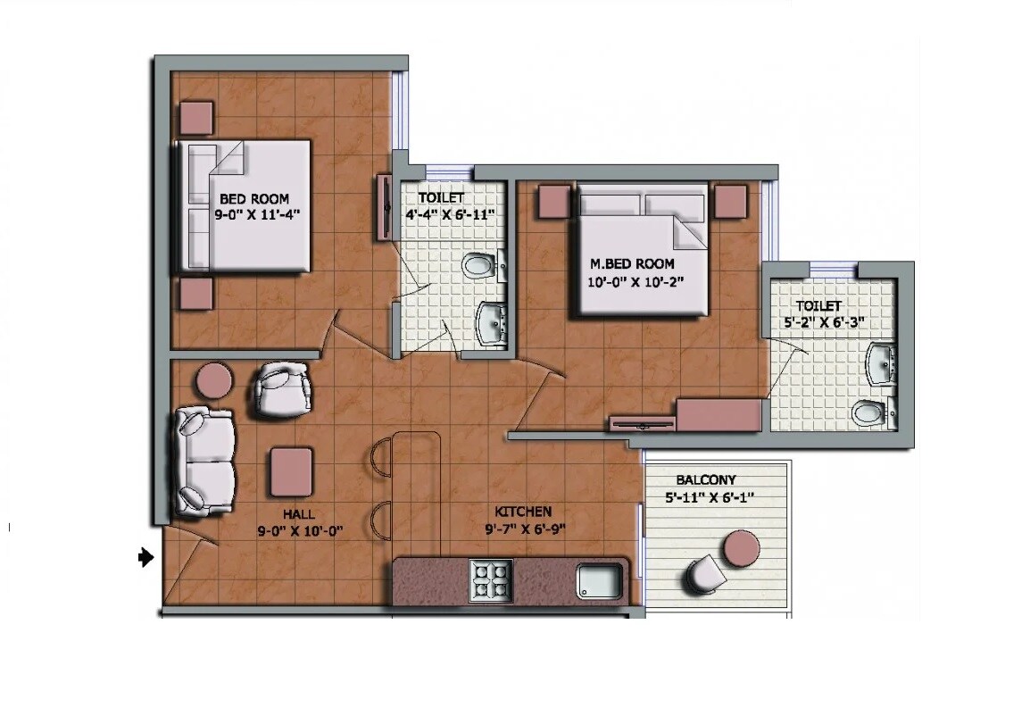 Floor plan of 2 BHK 484 Sq. Ft. Apartment in Conscient Habitat, Gurgaon
