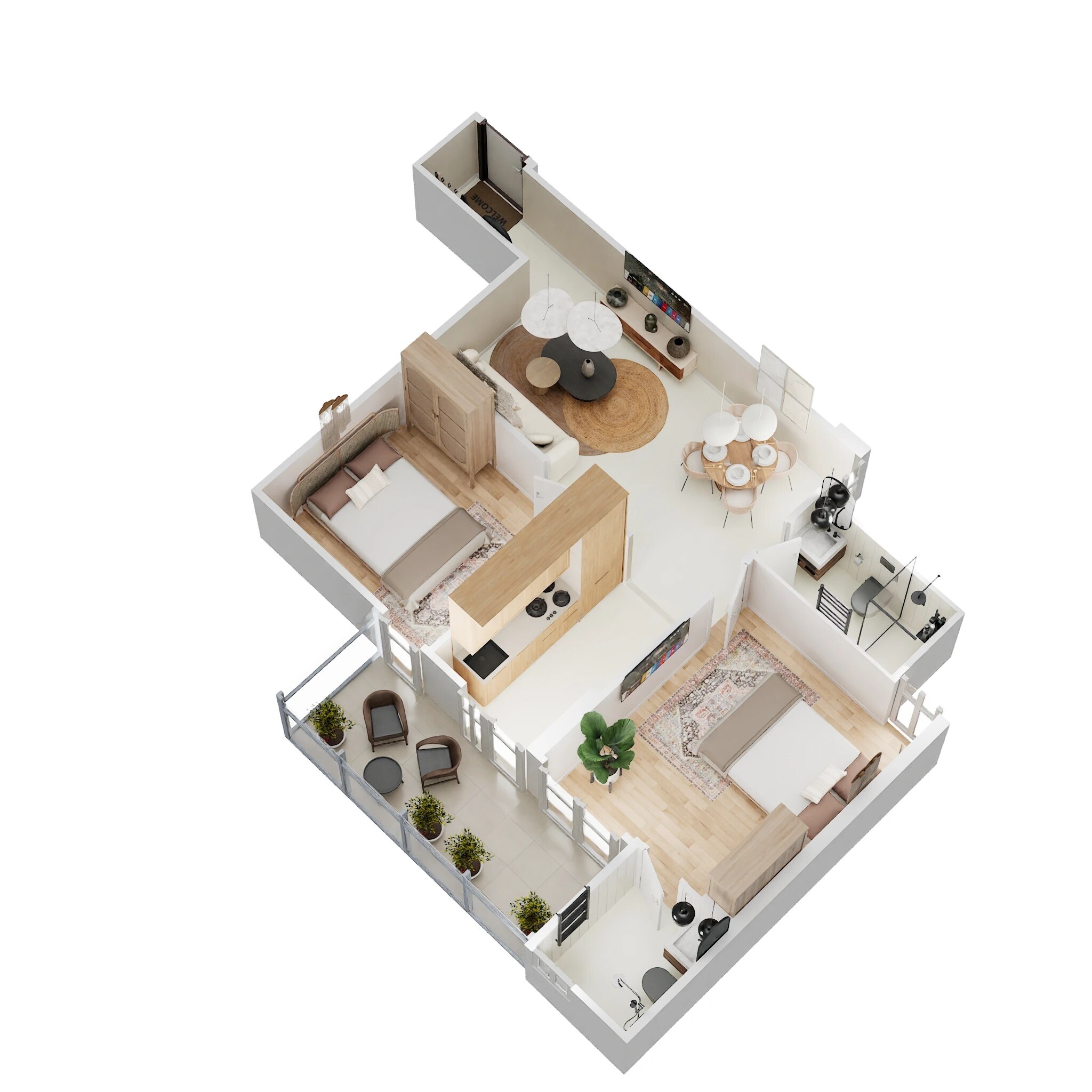 Floor plan of 2 BHK 636 Sq. Ft. Apartment in Conscient Habitat Prime, Gurgaon