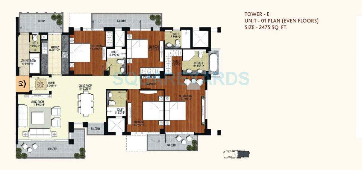 Floor plan of 4 BHK Apartment - 2475 sq. ft. in Conscient Heritage Max, Gurgaon