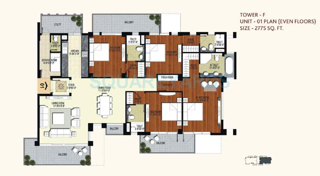 Floor plan of 4 BHK Apartment - 2775 sq. ft. in Conscient Heritage Max, Gurgaon