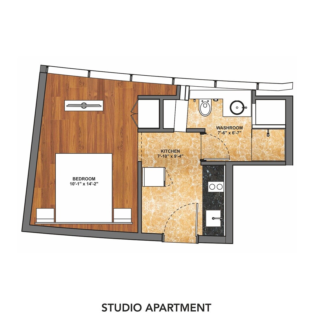 Floor plan of 525 Sq. Ft. Studio in Conscient One Service Apartment, Gurgaon