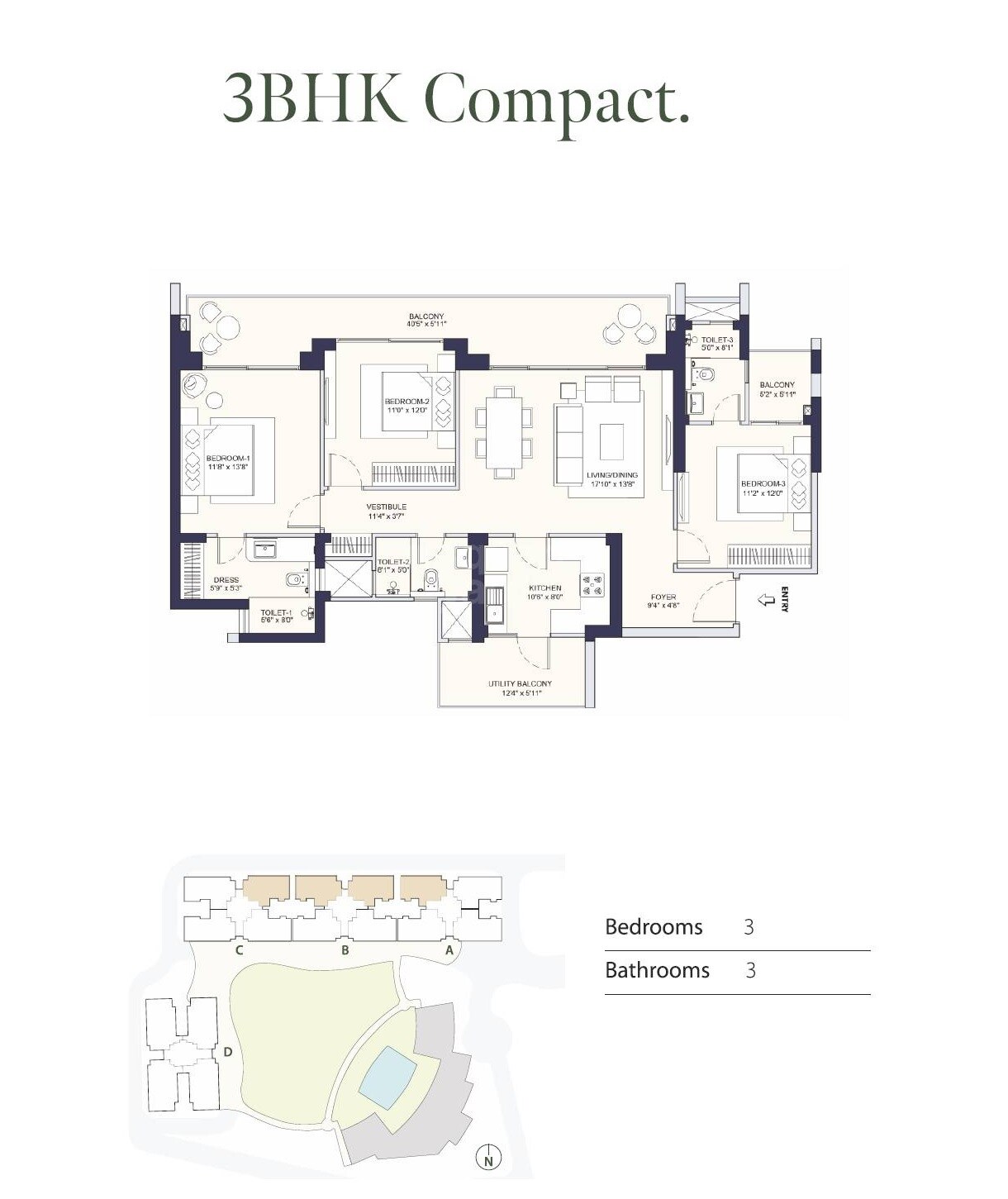 Other, conscient-parq 3 Bedroom 1945 Sq.Ft. Apartment In Sector 80 Gurgaon 9008797