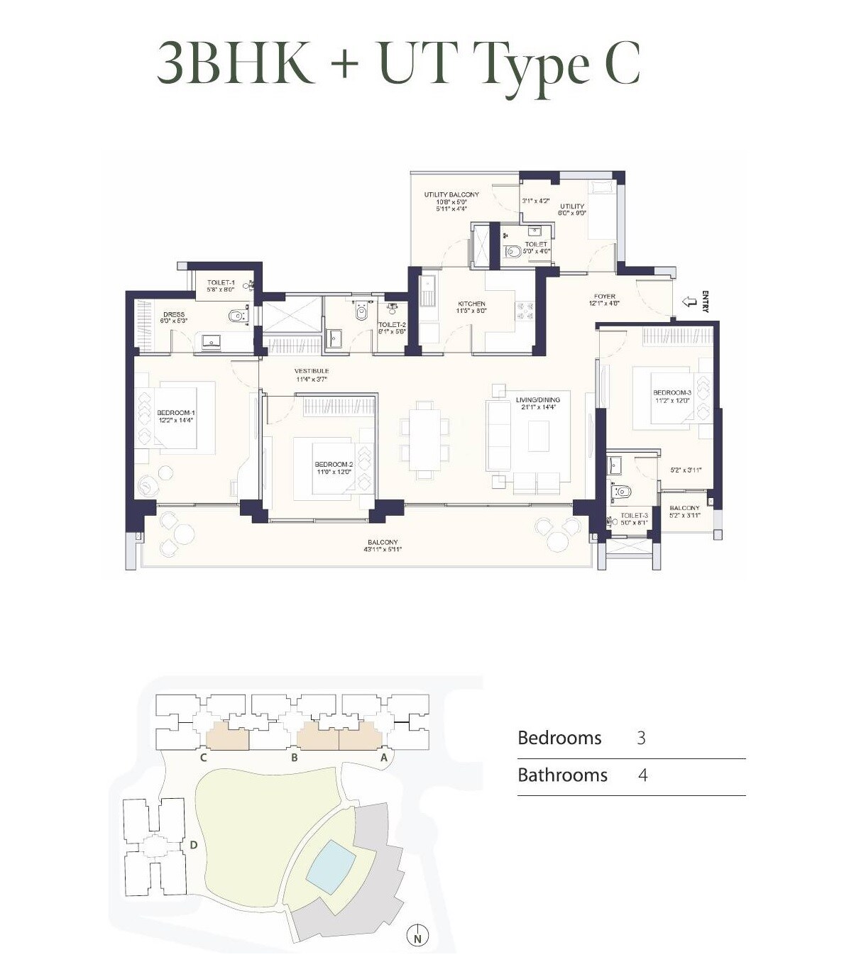 3 BHK 2395 Sq. Ft. Apartment