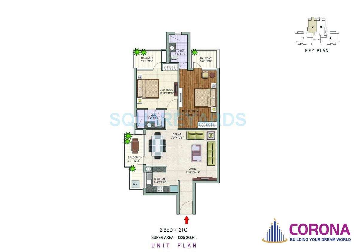 2 BHK 1325 Sq. Ft. Apartment in Corona Gracieux
