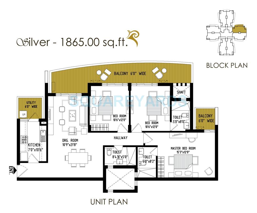 Floor plan of 3 BHK 1865 Sq. Ft. Apartment in Cosmos Express 99, Gurgaon