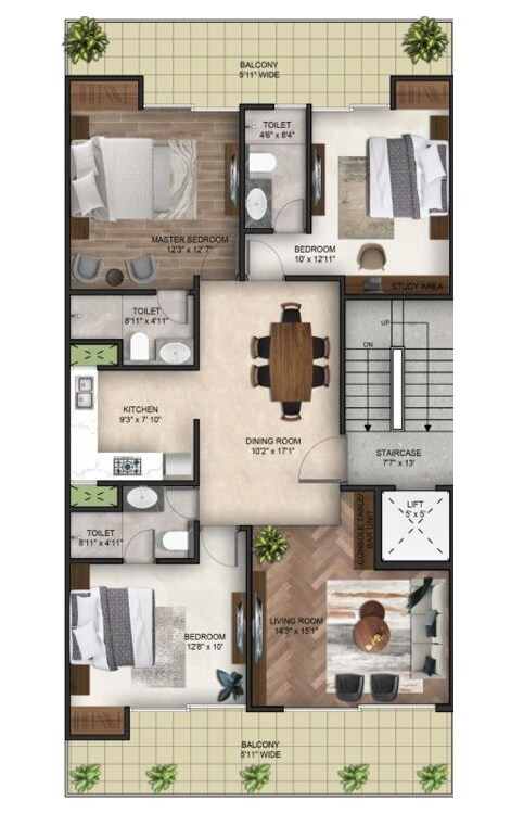 Floor plan of 3 BHK 1728 Sq. Ft. Ind Floor in CS Roseate 63, Gurgaon