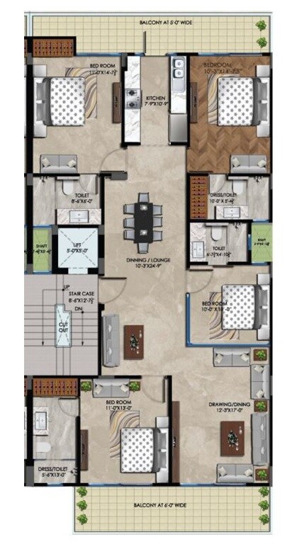 Floor plan of 4 BHK 2178 Sq. Ft. Ind Floor in CS Roseate 63, Gurgaon