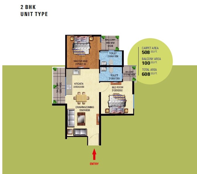 2 BHK 508 Sq. Ft. Apartment