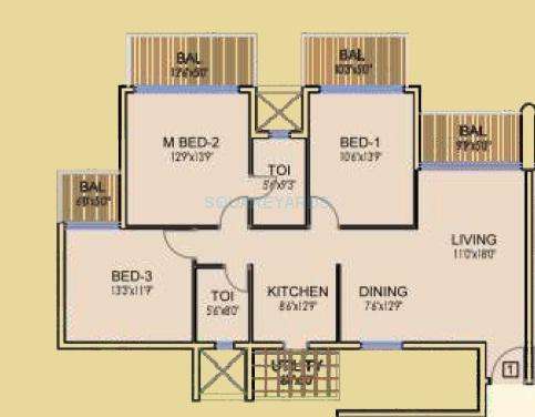 3 BHK 1502 Sq. Ft. Apartment in Dhoot Time Residency
