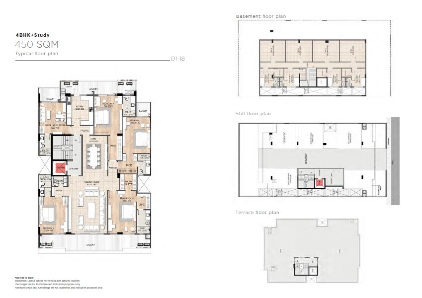 Floor plan of 4 BHK 3750 Sq. Ft. Ind Floor in DLF Alameda Independent Floors, Gurgaon