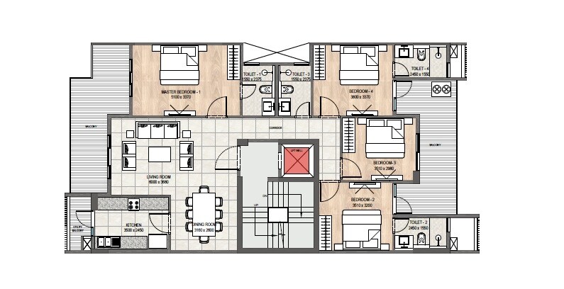 Floor plan of 4 BHK 2422 Sq. Ft. Ind Floor in DLF Imperial Residences, Gurgaon
