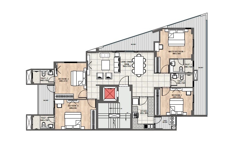 Floor plan of 4 BHK 2604 Sq. Ft. Ind Floor in DLF Imperial Residences, Gurgaon