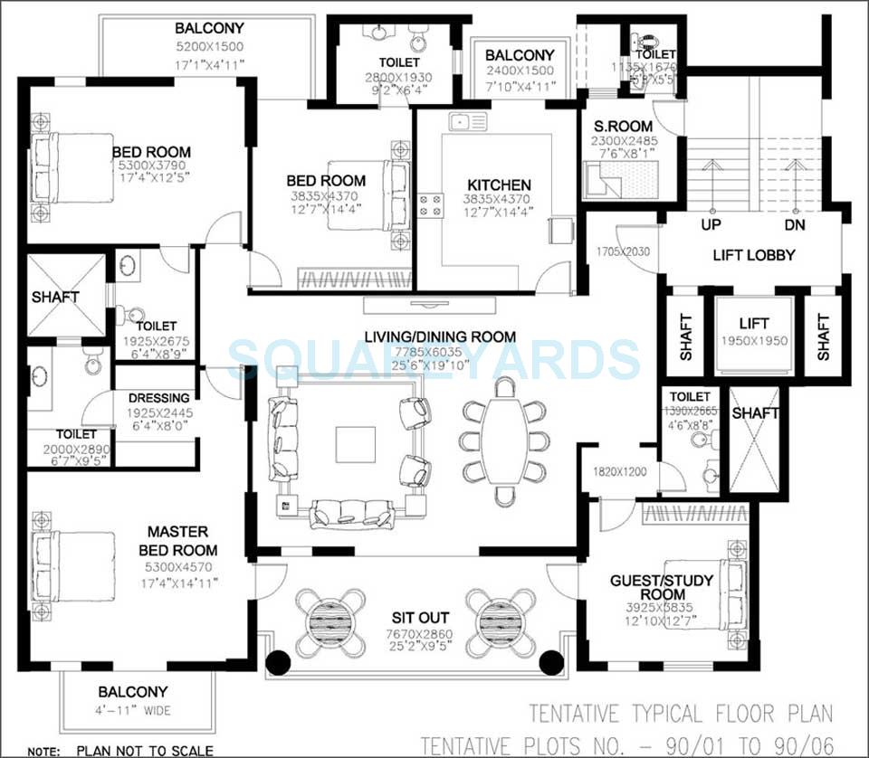 Floor plan of 4 BHK 2960 Sq. Ft. Apartment in DLF New Town Heights I, Gurgaon