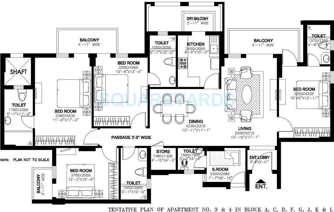 Floor plan of 4 BHK 2230 Sq. Ft. Apartment in DLF New Town Heights II, Gurgaon