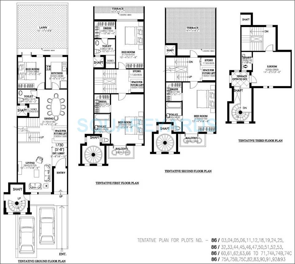 Floor plan of 4 BHK 3090 Sq. Ft. Villa in DLF New Town Heights II, Gurgaon
