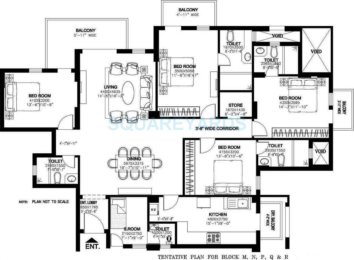 Floor plan of 4 BHK 2530 Sq. Ft. Apartment in DLF New Town Heights III, Gurgaon