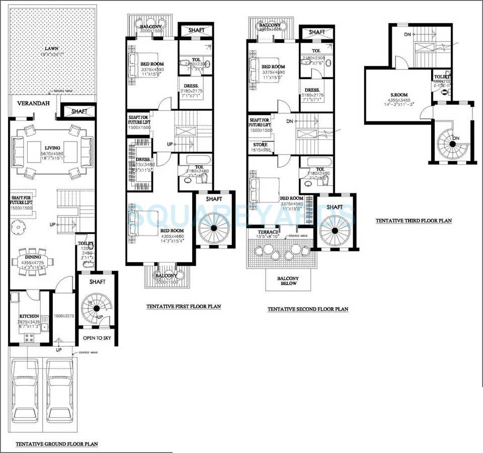 Floor plan of 4 BHK 3220 Sq. Ft. Villa in DLF New Town Heights Town Houses, Gurgaon