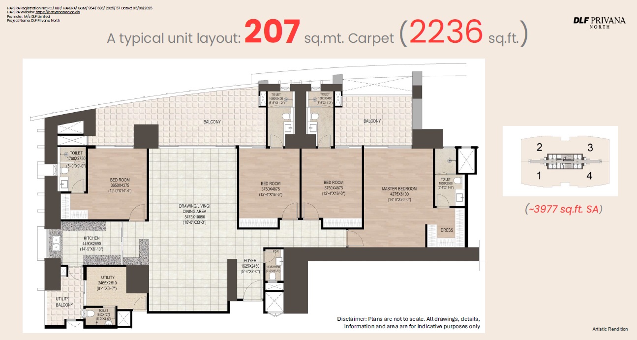 4 BHK 3977 Sq. Ft. Apartment in DLF Privana North