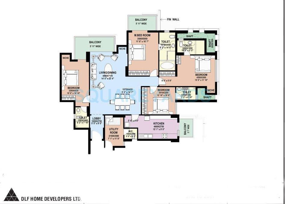 Floor plan of 4 BHK 1777 Sq. Ft. Apartment in DLF Regency Park II, Gurgaon