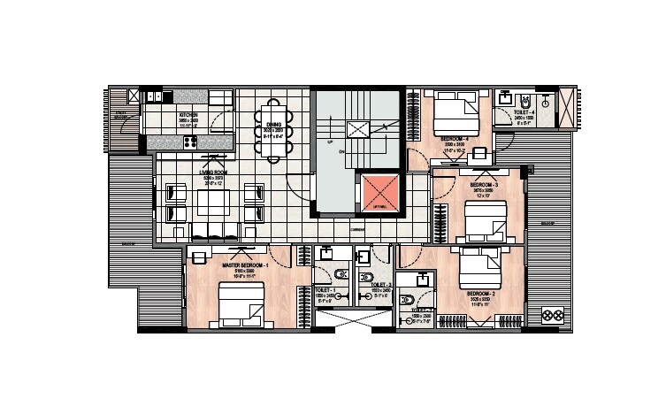 Floor plan of 4 BHK 2422 Sq. Ft. Ind Floor in DLF Royale Residences, Gurgaon