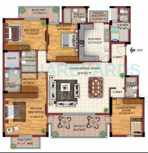Floor plan of 4 BHK 3380 Sq. Ft. Ind Floor in DLF Select Homes, Gurgaon