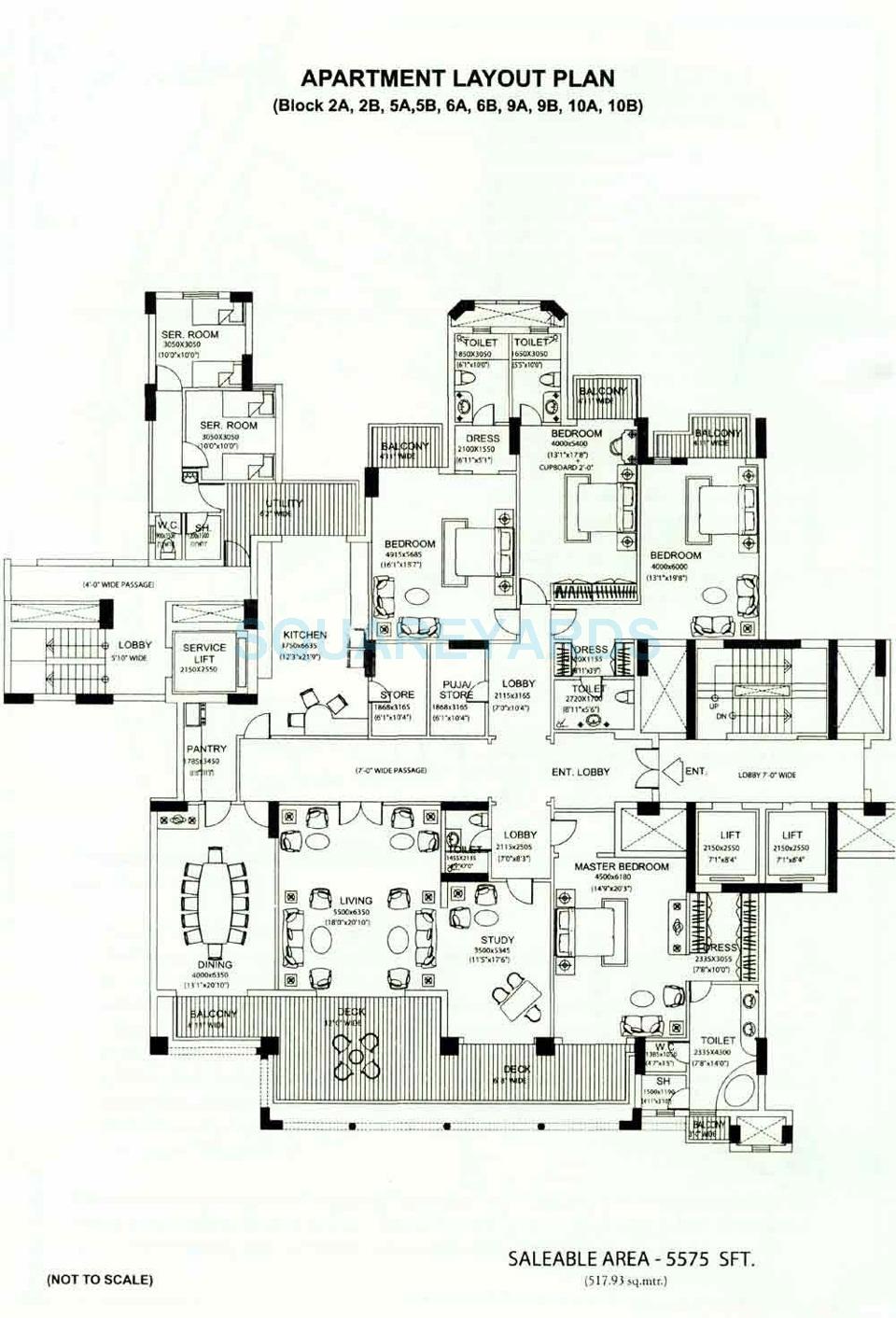 Floor plan of 4 BHK 5575 Sq. Ft. Apartment in DLF The Aralias, Gurgaon