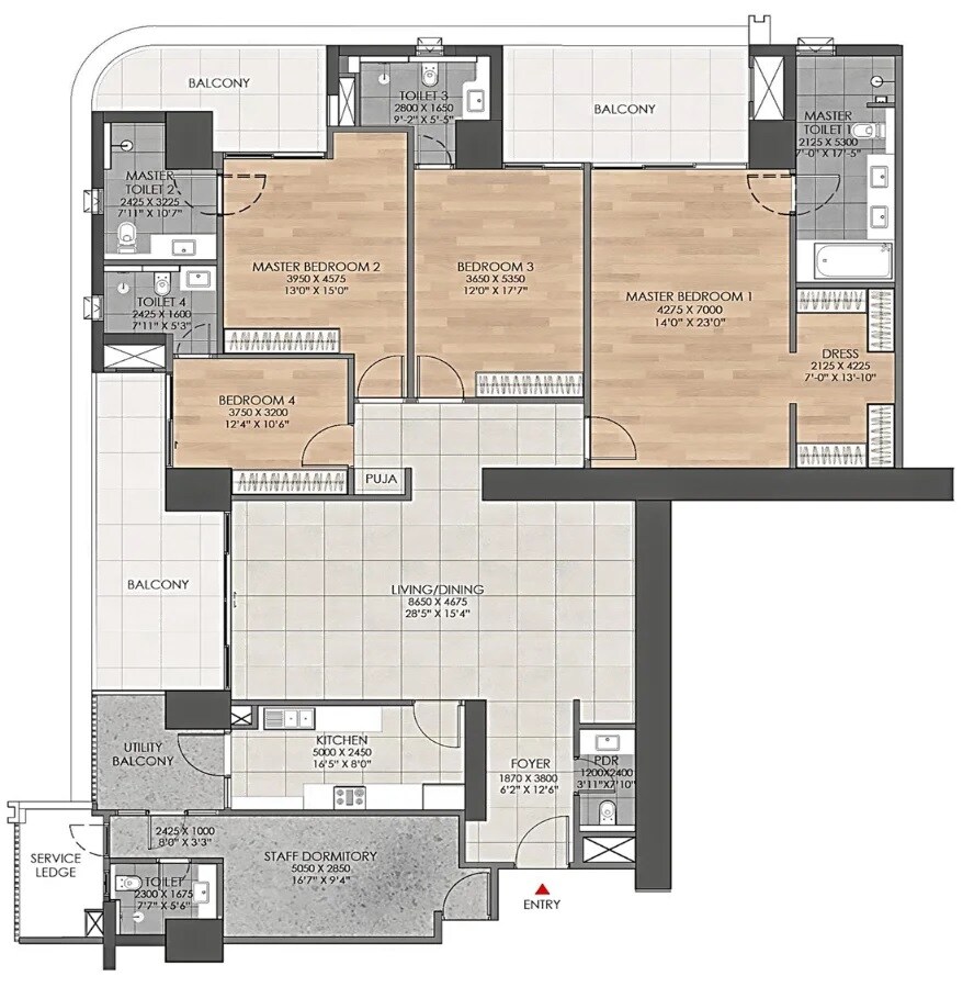 Floor plan of 4 BHK 4180 Sq. Ft. Apartment in DLF The Aureva, Gurgaon