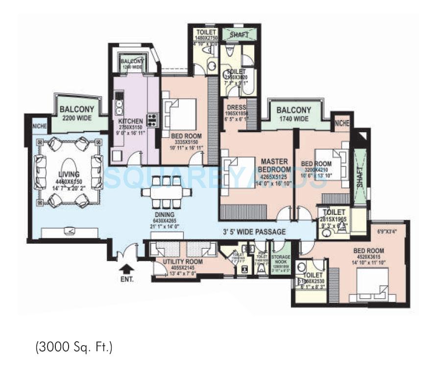 Floor plan of 4 BHK 3000 Sq. Ft. Apartment in DLF The Belaire, Gurgaon