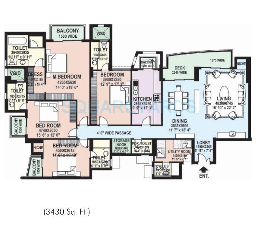 Floor plan of 4 BHK 3430 Sq. Ft. Apartment in DLF The Belaire, Gurgaon