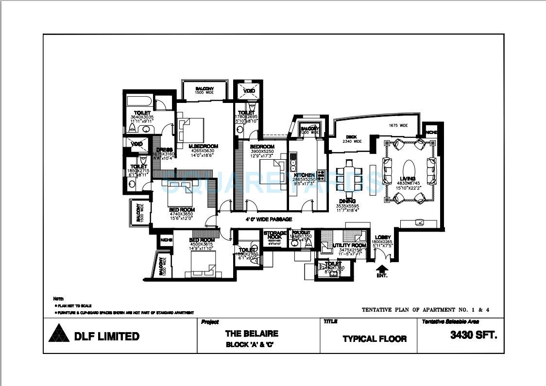 Rental 4 Bedroom 4072 Sq.Ft. Apartment in DLF The Belaire, Dlf Phase V