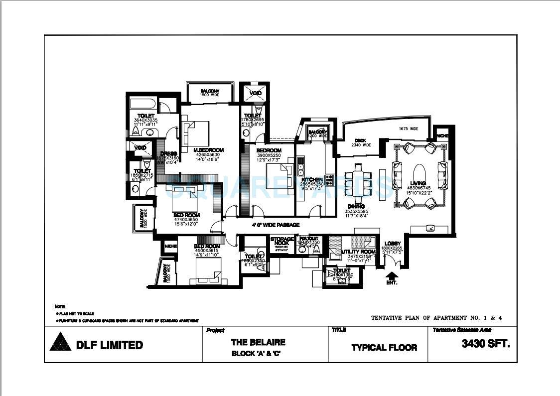 Floor plan of 4 BHK 4072 Sq. Ft. Apartment in DLF The Belaire, Gurgaon